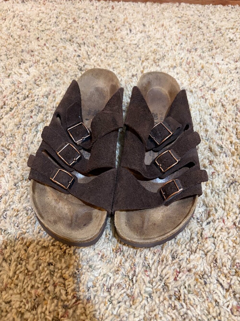 Birki's Birkenstock Triple Strap Brown Suede Sandals